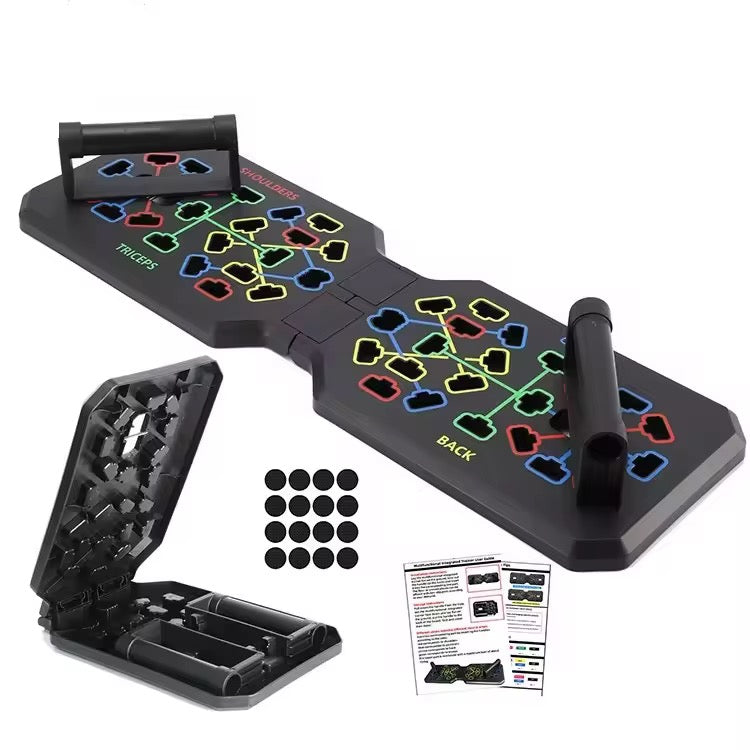 Portable Foldable Push-Up Board with Bicep Pull Rope - Versatile Workout Tool for Chest, Shoulders, and Triceps