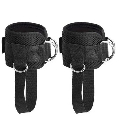 Adjustable Set Ankle Straps for Cable Machines. Gym Cuffs with Double D-Ring